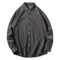 Loose Long Sleeve Pockets Turn Down Collar Cotton Clothing Corduroy Shirt